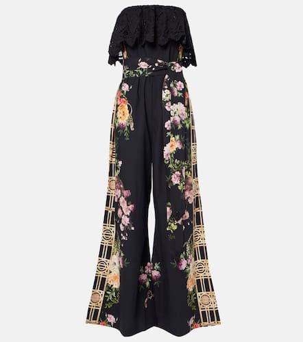 Floral ruffled strapless cotton jumpsuit - Camilla - Modalova