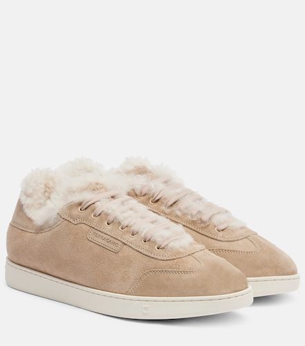 Sneakers in suede con shearling - Ferragamo - Modalova