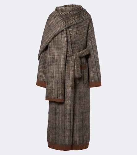 Checked scarf-detail mohair-blend wrap coat - Brunello Cucinelli - Modalova
