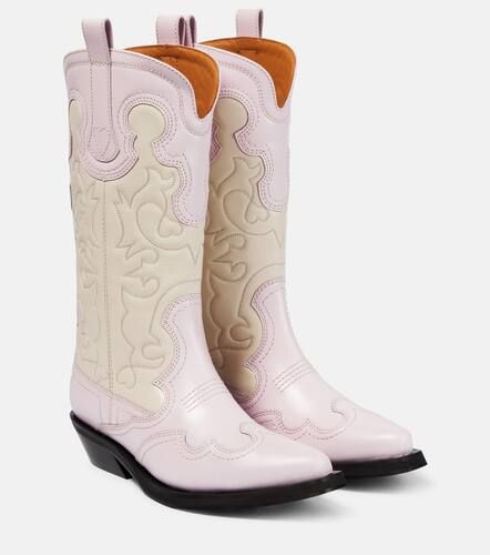 Embroidered leather cowboy boots - Ganni - Modalova