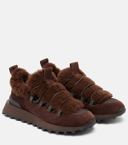 Sneakers in suede con shearling e Monili - Brunello Cucinelli - Modalova