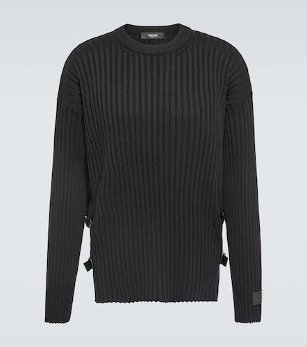 Pullover in maglia di lana con pelle - Versace - Modalova