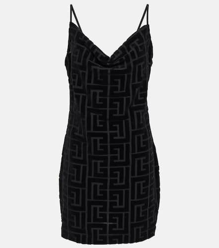 Monogram embroidered cotton minidress - Balmain - Modalova