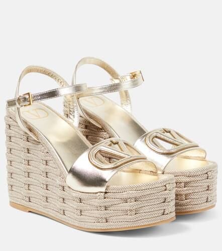 VLogo cutout leather espadrille wedges - Valentino Garavani - Modalova