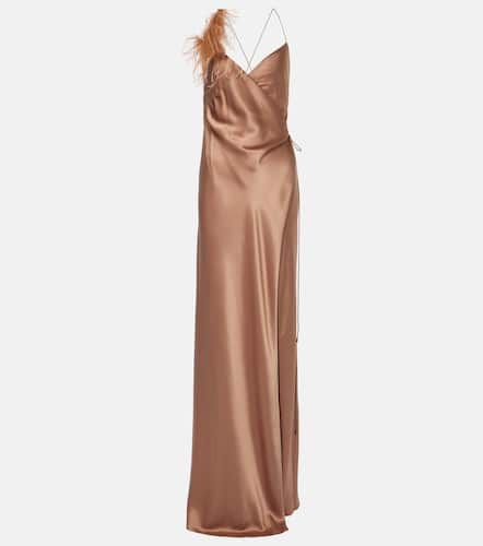 Feather-trimmed silk satin wrap dress - The Sei - Modalova