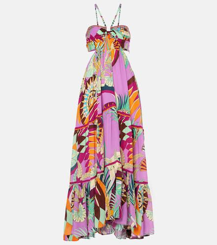 Gathered printed silk cutout maxi dress - Camilla - Modalova