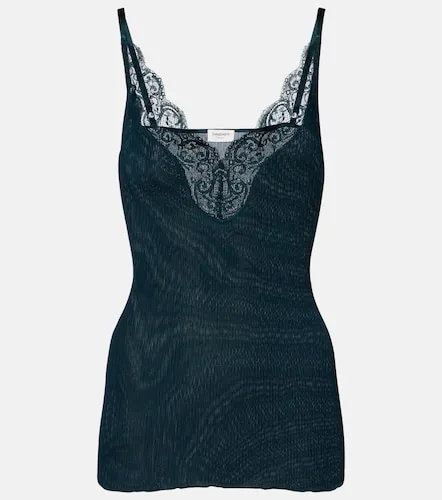 Lace-trimmed ribbed-knit silk top - Saint Laurent - Modalova