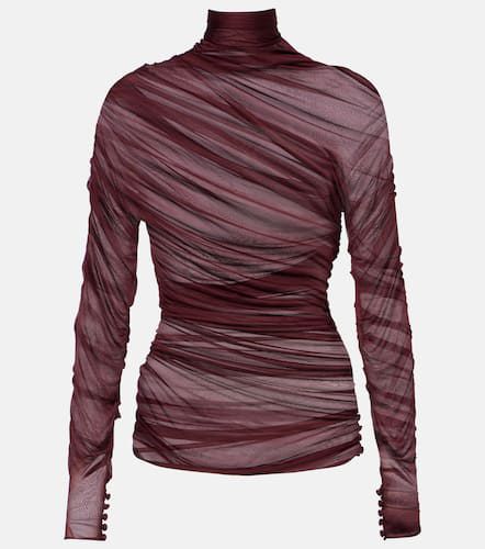 Ruched sheer jersey voile top - Saint Laurent - Modalova