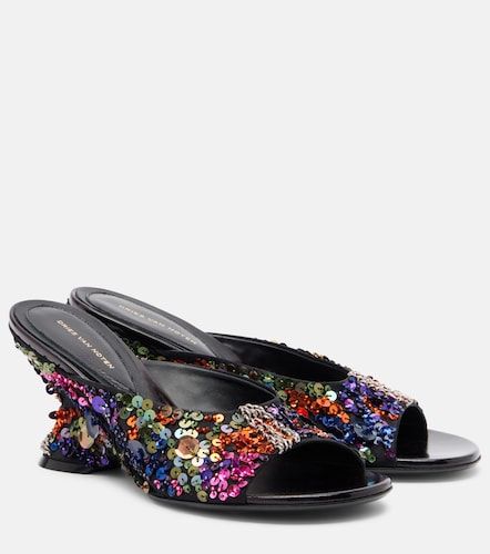 Sequined leather wedge mules - Dries Van Noten - Modalova