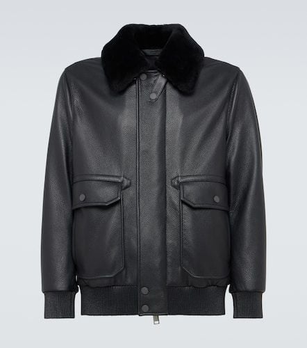 Shearling-trimmed leather bomber jacket - Brioni - Modalova