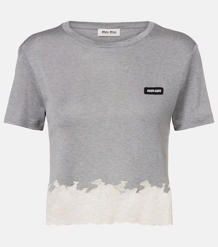 Crop top de jersey de seda con encaje - Miu Miu - Modalova