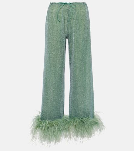 OsÃ©ree LumiÃ¨re Plumage feather-trimmed lamÃ© pants - Oseree - Modalova