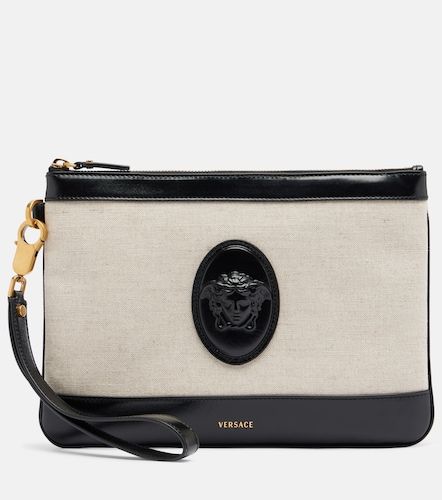 Riviere leather-trimmed canvas pouch - Versace - Modalova