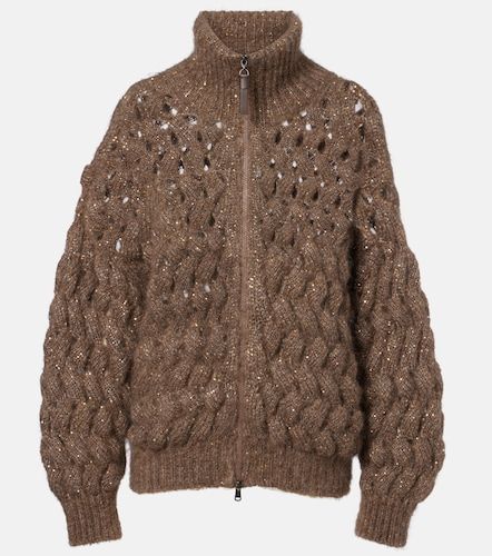 Open-knit sequined mohair and wool-blend cardigan - Brunello Cucinelli - Modalova