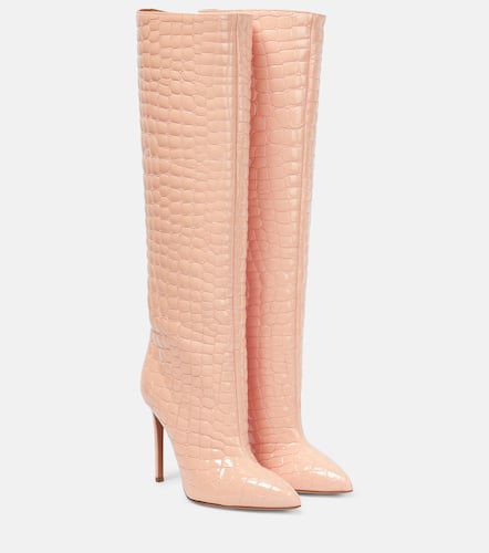 Croc-effect leather knee-high boots - Paris Texas - Modalova