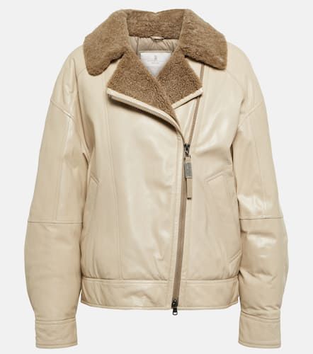 Shearling-trimmed leather jacket - Brunello Cucinelli - Modalova