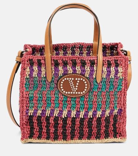 VLogo Small leather-trimmed raffia tote bag - Valentino Garavani - Modalova