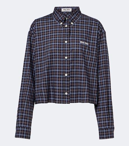 Camicia in cotone a quadri con logo - Miu Miu - Modalova
