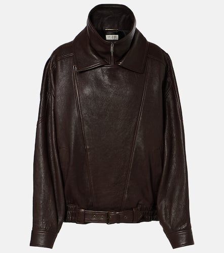 Oversized leather bomber jacket - Saint Laurent - Modalova