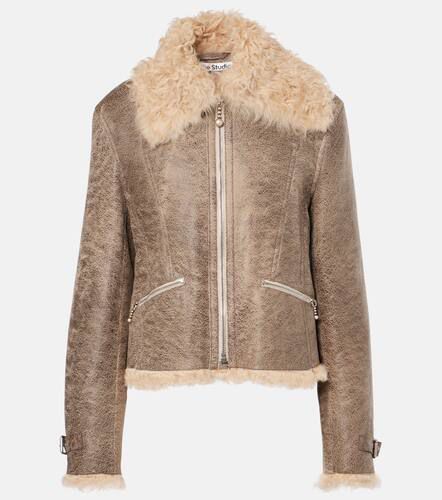 Shearling-trimmed leather jacket - Acne Studios - Modalova