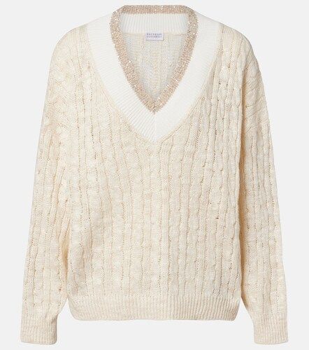 Pullover a trecce in canapa, seta e cotone con paillettes - Brunello Cucinelli - Modalova