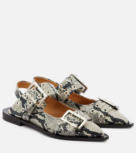 Snake-effect faux leather ballet flats - Ganni - Modalova