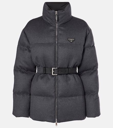Leather-trimmed wool puffer jacket - Prada - Modalova