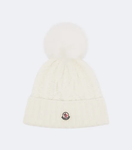 Logo cable-knit wool and cashmere beanie - Moncler - Modalova