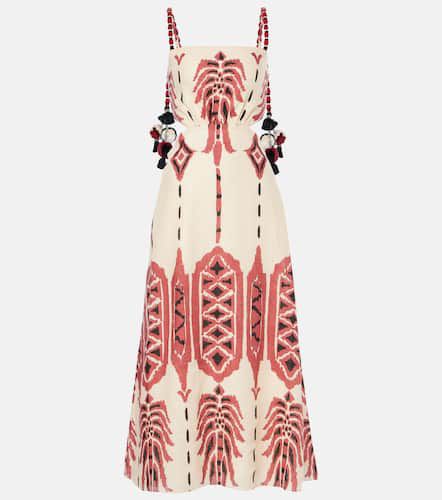 Embroidered printed linen midi dress - Johanna Ortiz - Modalova