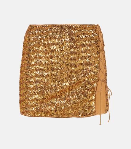 Feather-trimmed sequined miniskirt - Oseree - Modalova