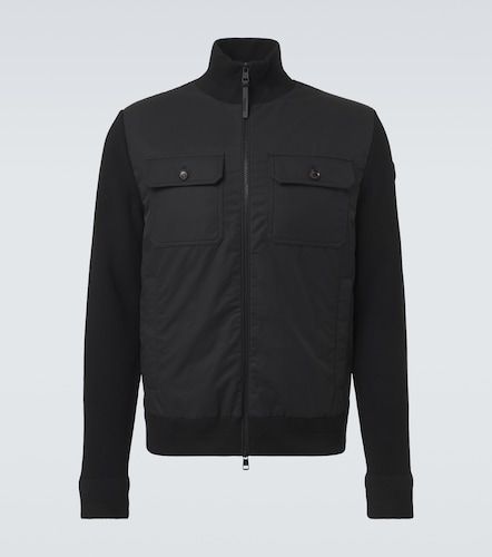 Virgin wool and suede zip-up down cardigan - Moncler - Modalova