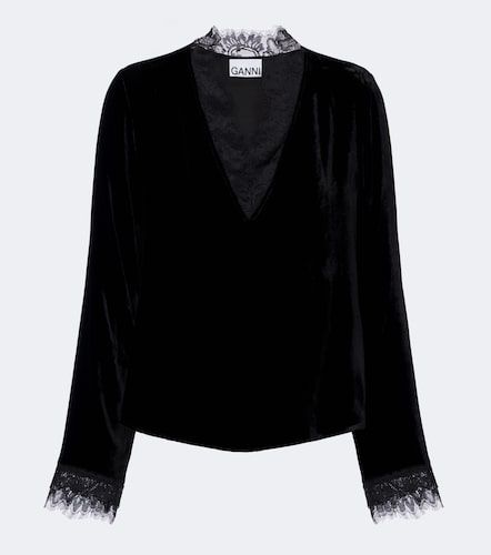 Ganni Lace-trimmed velvet top - Ganni - Modalova