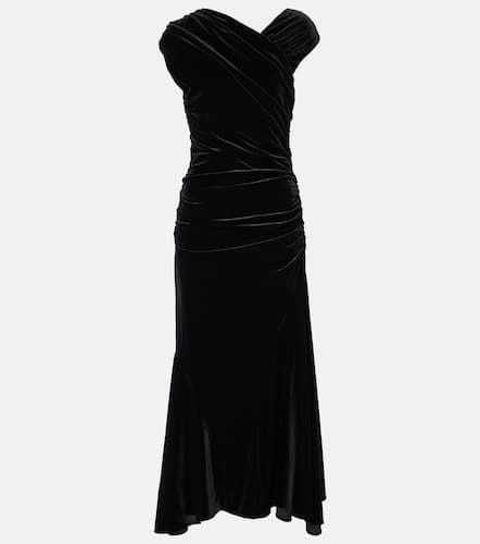 Asymmetric ruched velvet midi dress - Ganni - Modalova