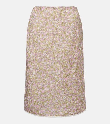 Gonna midi in Re-Nylon con stampa floreale e pizzo - Prada - Modalova