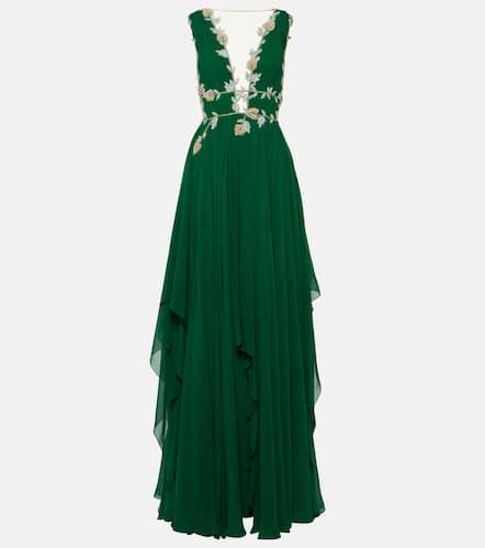 Embroidered V-neck draped silk gown - Costarellos - Modalova