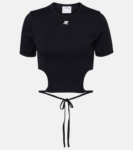 Courrèges Top cropped in cotone con logo - Courreges - Modalova