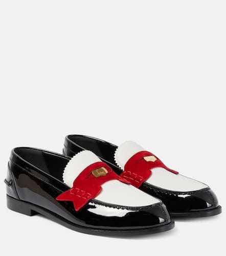 Penny suede-trimmed patent leather penny loafers - Christian Louboutin - Modalova