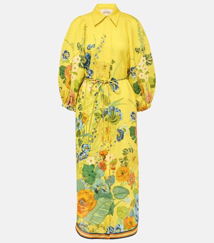 AlÃ©mais Floral puff-sleeve linen midi dress - Alemais - Modalova