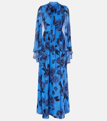 Tie-neck floral silk voile gown - Erdem - Modalova