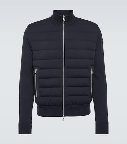 Leather-trimmed cotton cardigan - Moncler - Modalova