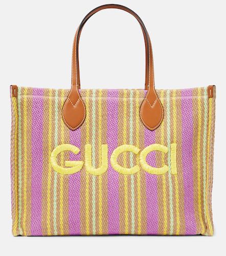 Striped leather-trimmed tote bag - Gucci - Modalova