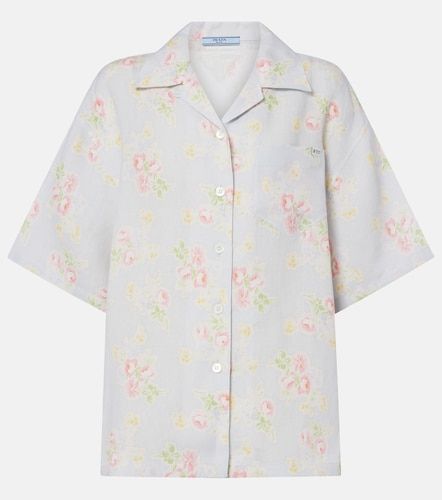 Camicia in lino con stampa floreale - Prada - Modalova