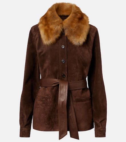 Belted shearling-trimmed suede jacket - Saint Laurent - Modalova