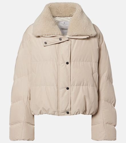 Shearling-trimmed cotton-blend down jacket - Brunello Cucinelli - Modalova