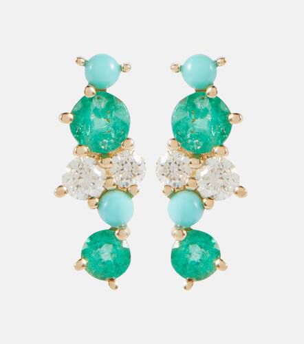 Kt gold stud earrings with diamonds and emeralds - Sydney Evan - Modalova