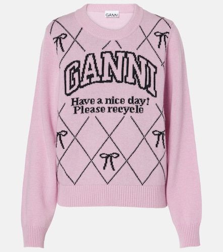 Pullover in misto lana a intarsio con logo - Ganni - Modalova