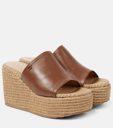 Leather and raffia wedge mules - Gianvito Rossi - Modalova