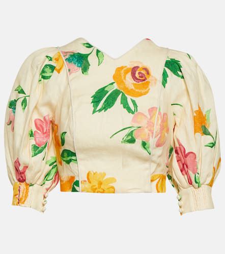 AlÃ©mais Puff-sleeve floral linen crop top - Alemais - Modalova