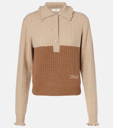 Cable-knit ruffled wool and cashmere polo sweater - Chloe - Modalova