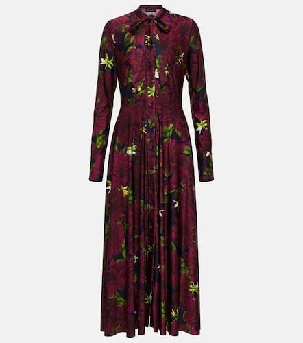 Floral tie-neck jersey midi dress - Oscar de la Renta - Modalova